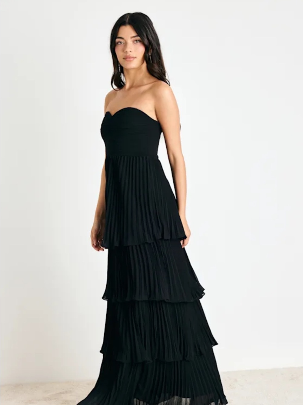 Lulu's Black Strapless Tiered Maxi Dress
